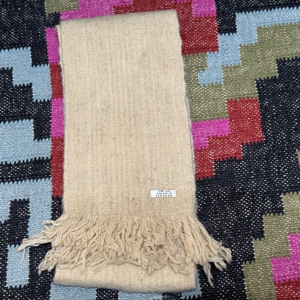 Ecuadorian 100% Wool Fringed Scarf, Natural Cream